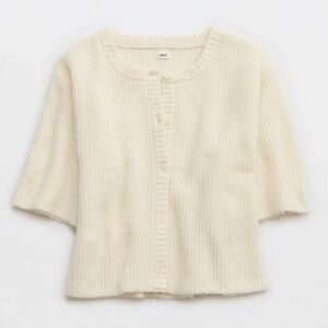 Aerie Cream Ribbed Cardigan